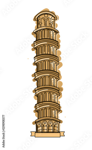 Vintage hand drawn Pisa tower logo template vector illustration design. simple italian landmark, monument logo design vector illustration