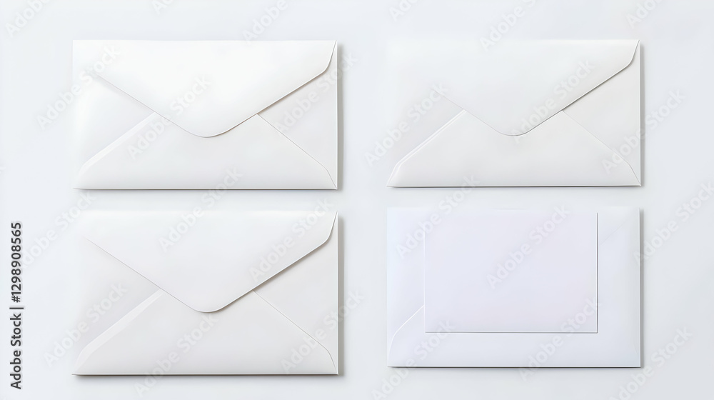 Four White Envelopes Arranged on a Clean White Background Top View with Minimalist Aesthetic Four White Envelopes Arranged on a Clean White Background Top View with Minimalist Aesthetic