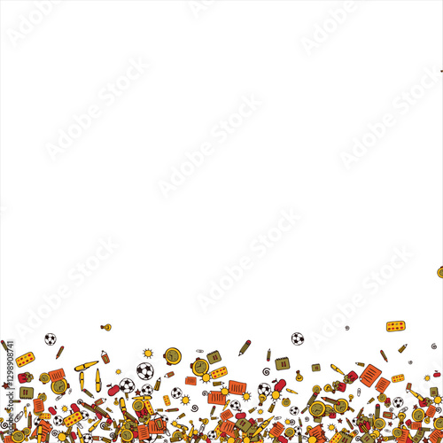 frame of school items. School supplies frame. Place for your text. Back to school. Stationery collected in a frame. Frame for text. Stationery. School. Vector illustration.