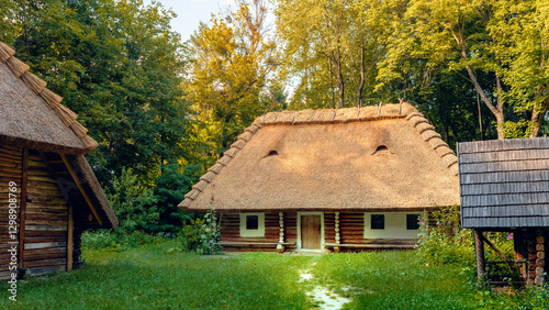 An old Ukrainian house located in a national park in Lviv photo