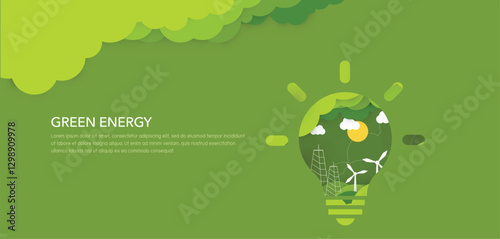 Green energy concept. environment, renewable energy, eco green energy, clean energy, zero waste. Vector illustration.