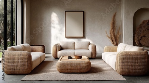 Modern Woven Sofa Set in a Light-Filled Living Room