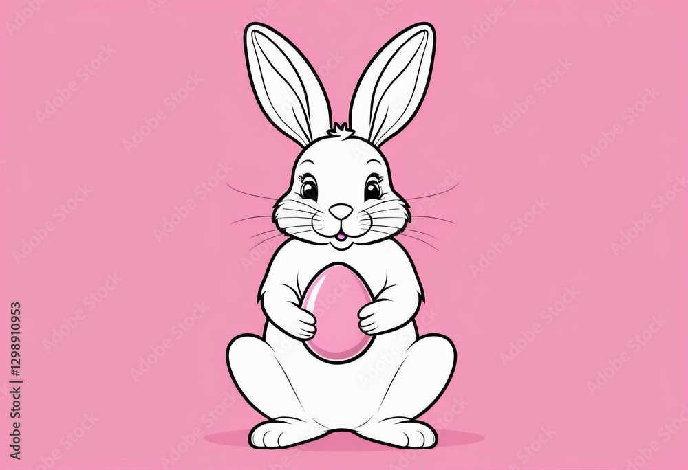 Fototapeta premium Easter bunny and colored eggs on pink background. Template, banner, happy easter, copy space. AI generated.