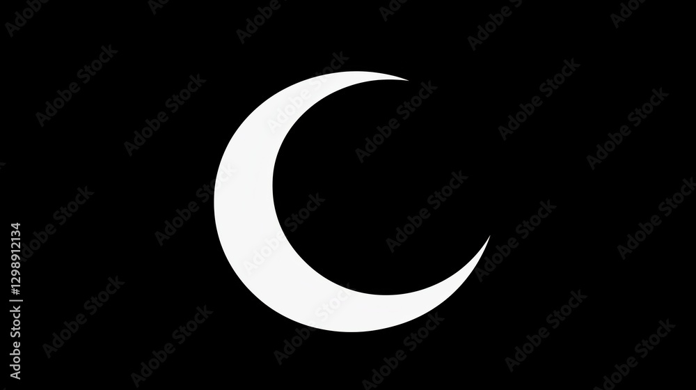 A simple white crescent moon shape against a solid black background. A simple white crescent moon shape against a solid black background.