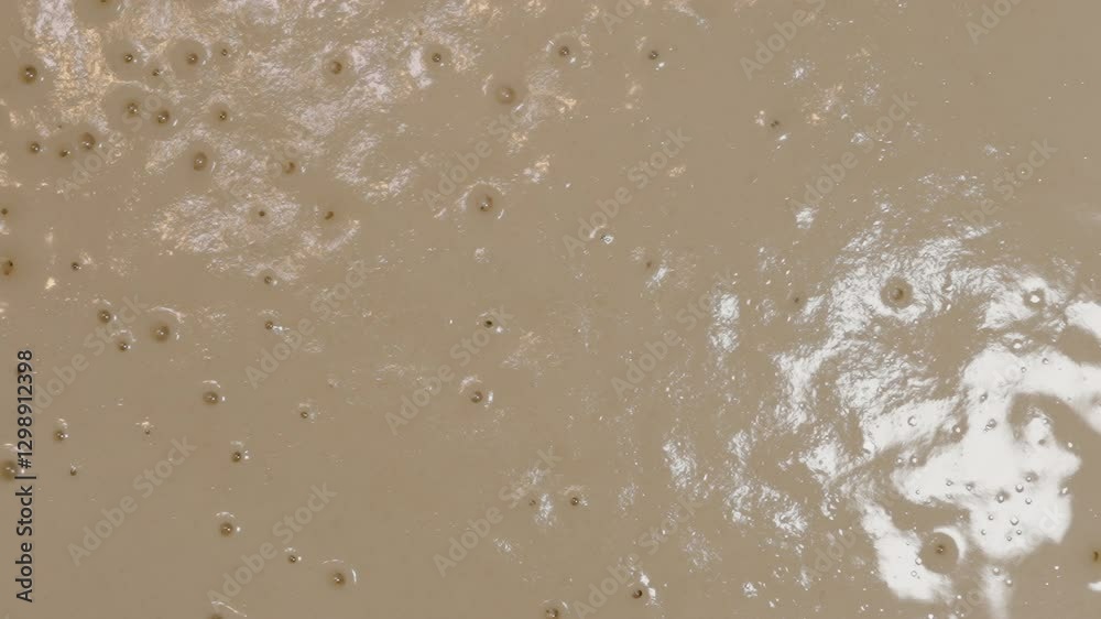 Thick Pancake Batter with Small Bubbles on the Surface Under Soft Lighting in Close-up View Thick Pancake Batter with Small Bubbles on the Surface Under Soft Lighting in Close-up View
