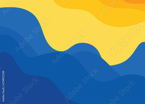 Abstract Summer ocean, waves, hot summer vibes, aesthetic, vacation. Family holidays, pattern, background. Colourful blue and sunny sky sunset, sunrise, day.Beach landscape, relax. Vector illustration