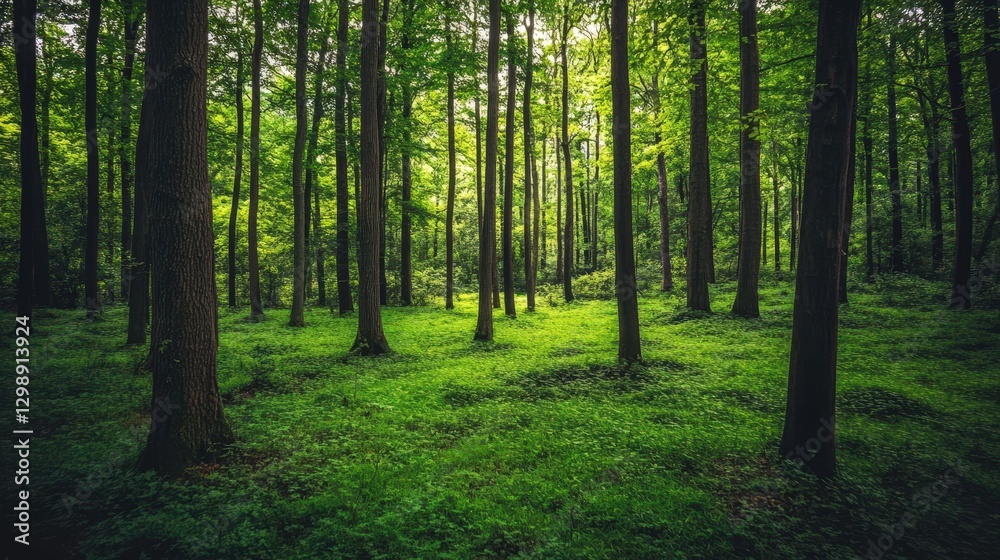 Lush Green Forest With Tall Trees And Ground Cover Lush Green Forest With Tall Trees And Ground Cover