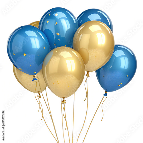 blue and golden party balloons isolated on white background png