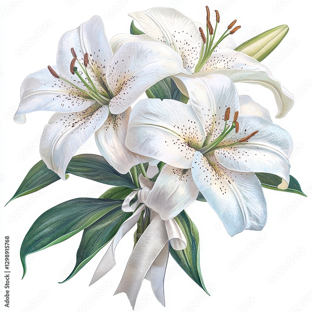 Fototapeta premium Elegant Blooming White Lilies Arrangement Expressing Serenity Grace and Purity in Floral Art