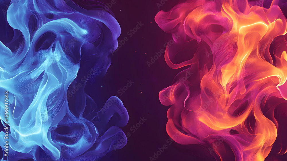 Obraz premium A vector background with two flames, one red and the other blue, representing passion and creativity 