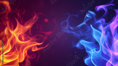 A vector background with two flames, one red and the other blue, representing passion and creativity
