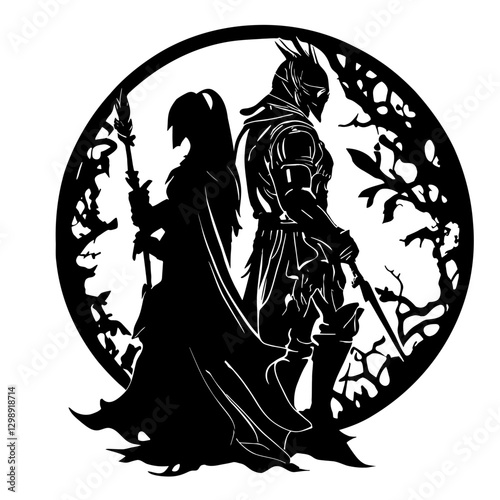 Captivating Gemini zodiac sign vector illustration in a dark gothic fantasy style exudes bold duality and allure, perfect for editorial designs, merchandise, and astrological branding
