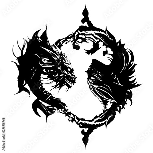 Spellbinding Pisces zodiac sign vector illustration in a dark gothic fantasy style exudes mystic fluidity and enchanting allure, ideal for editorial spreads, branding and astrological designs