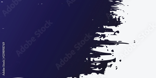 Abstract Blue Paint Stroke Vector: Rough Texture on White, Dark Splatter Border, Viscous Ink Effect, Expressive Brushwork, Dynamic Contrast, Raw Artistic Design Element, Bold Color Transition.