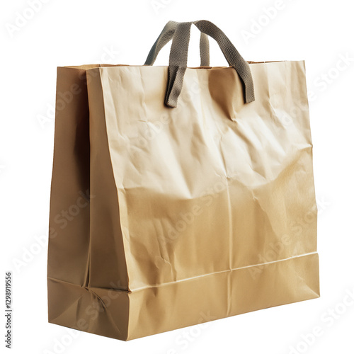 Shopping Bag Made of Craft Paper With Handles on a White Background Displayed...