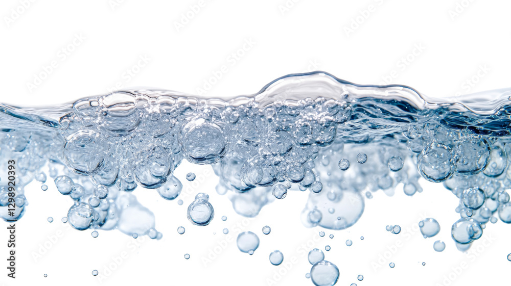 Transparent water surface with bubbles and waves creating a refreshing splash Transparent water surface with bubbles and waves creating a refreshing splash