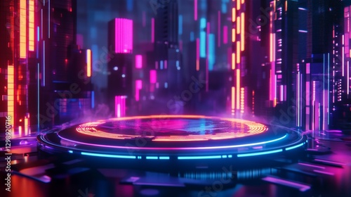 Futuristic HUD Interface with Floating Data and Neon Digital Elements