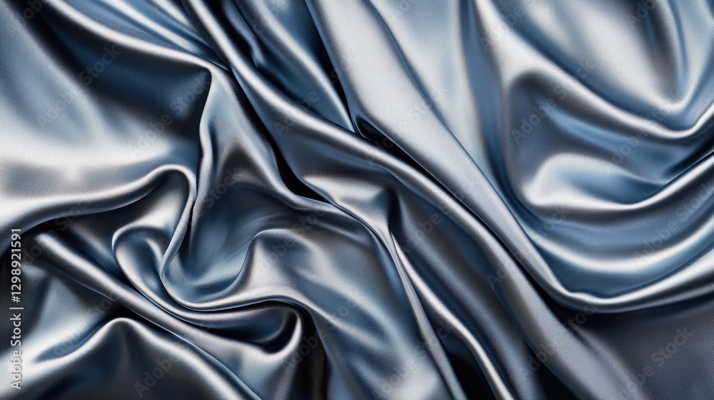 Fototapeta premium Smooth blue satin fabric with soft folds and drapes.