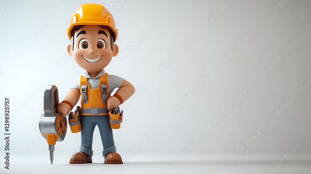 Cheerful construction worker character on neutral background Cheerful construction worker character on neutral background