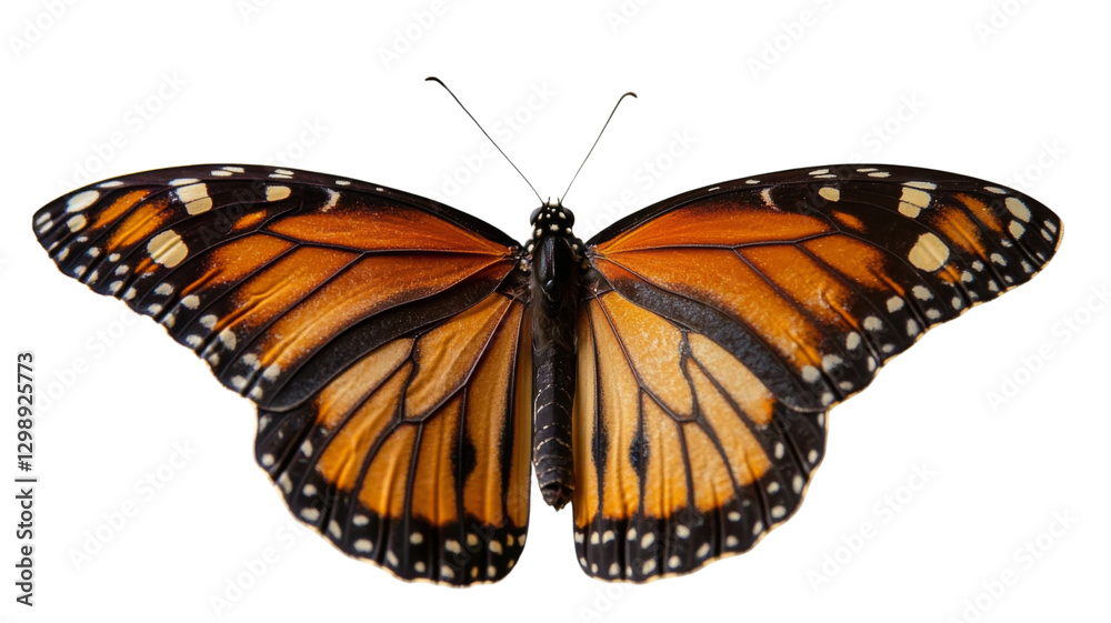 Obraz premium Monarch butterfly showing its beautiful orange and black wings on transparent background