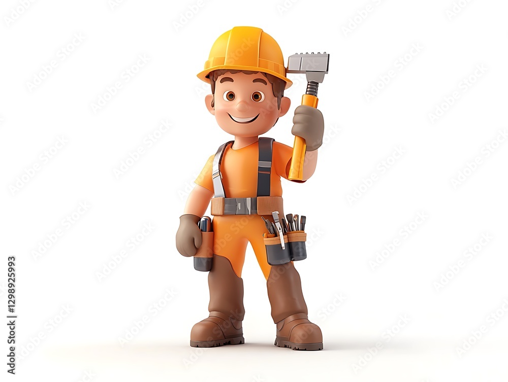 Construction worker character studio setting 3d animation cheerful mood Construction worker character studio setting 3d animation cheerful mood