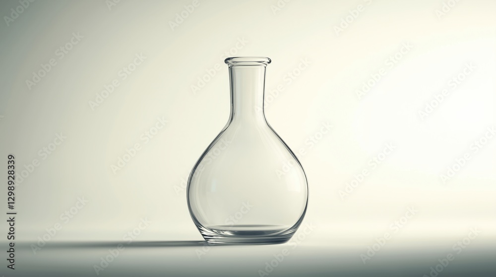 A clear glass laboratory flask with a simple design on a light background. A clear glass laboratory flask with a simple design on a light background.