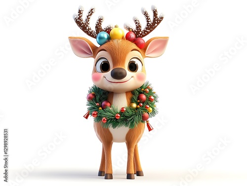 Christmas-themed cute reindeer festive setting 3d animation whimsical view