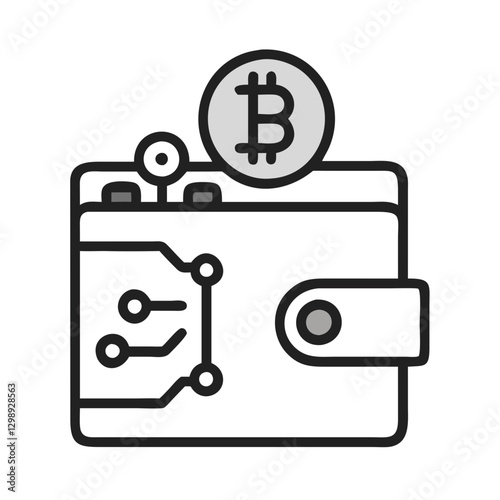 Stylized illustration of a digital wallet with a Bitcoin symbol and circuit design representing cryptocurrency storage