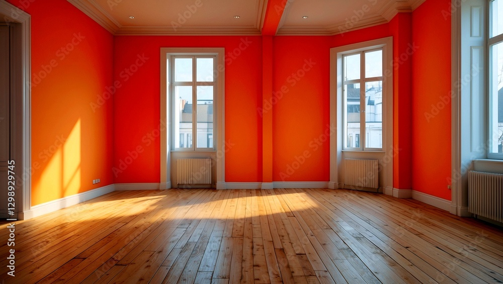Fototapeta premium Bright and inviting room with orange walls