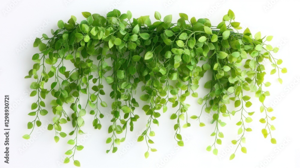 Obraz premium Green Leafy Garland Decoration Against White Wall for Home Decor