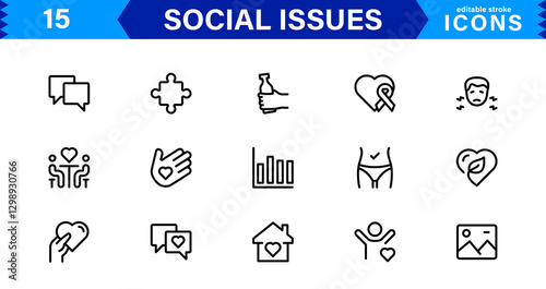 Social Issues Icon Set. High-Quality Vector Icons for Equality, Justice, Human Rights, and Community Awareness
