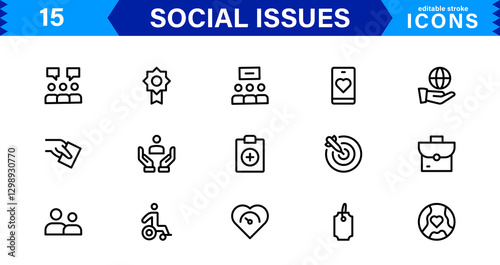 Social Issues Icon Set. High-Quality Vector Icons for Equality, Justice, Human Rights, and Community Awareness