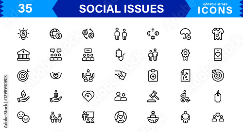 Social Issues Icon Set. High-Quality Vector Icons for Equality, Justice, Human Rights, and Community Awareness