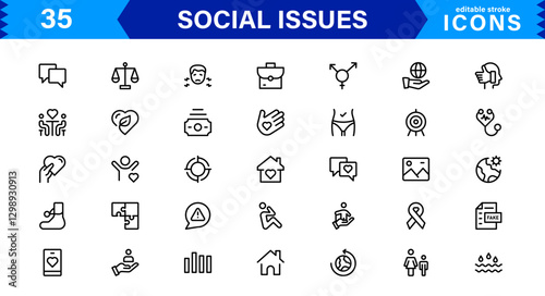 Social Issues Icon Set. High-Quality Vector Icons for Equality, Justice, Human Rights, and Community Awareness