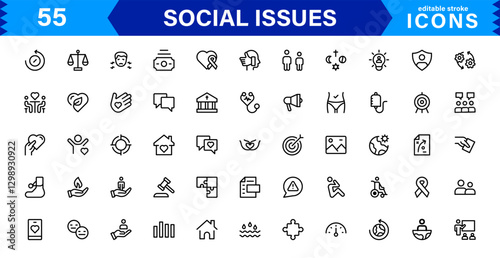 Social Issues Icon Set. High-Quality Vector Icons for Equality, Justice, Human Rights, and Community Awareness
