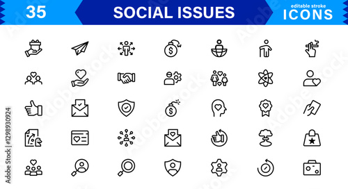 Social Issues Icon Set. High-Quality Vector Icons for Equality, Justice, Human Rights, and Community Awareness