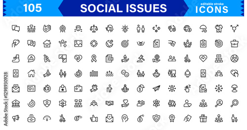 Social Issues Icon Set. High-Quality Vector Icons for Equality, Justice, Human Rights, and Community Awareness