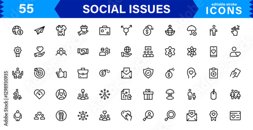 Social Issues Icon Set. High-Quality Vector Icons for Equality, Justice, Human Rights, and Community Awareness