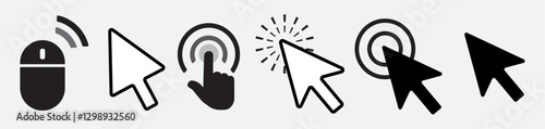 Computer mouse click cursor gray arrow icons set and loading icons. Cursor icon. Vector illustration. Mouse click cursor collection.