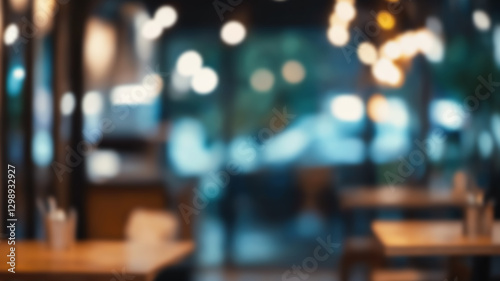 Blur coffee shop or cafe restaurant with abstract bokeh light image background. For create montage product display.  photo