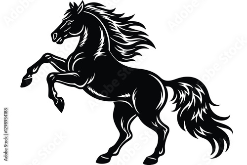animal horse rearing black and white silhouette