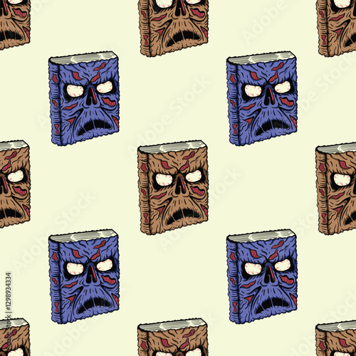 scary book cover cartoon seamless pattern