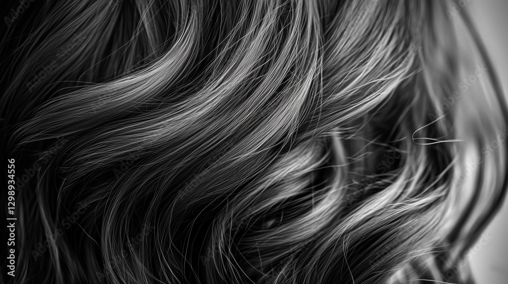 Naklejka premium A detailed close-up of wavy hair showcasing its texture and shine.