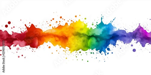 Radiant watercolor splashes create an abstract background with soft textures and playful designs in vibrant rainbow tones, perfect for artistic projects or creative expressions