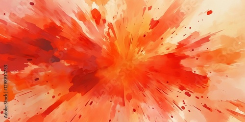 Vibrant abstract background featuring explosive watercolor splashes in orange and red tones, creating a high-energy visual experience