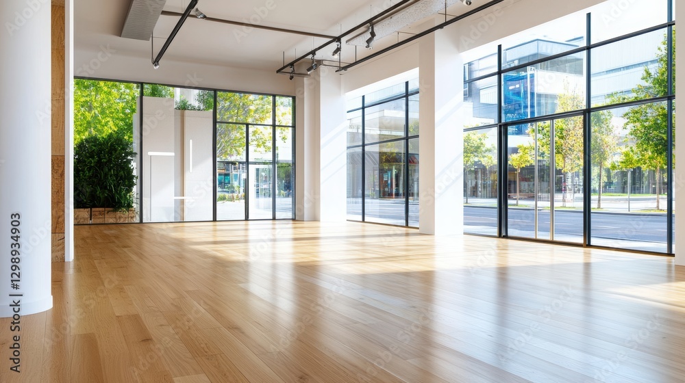 Obraz premium Empty storefront with bright interior. 