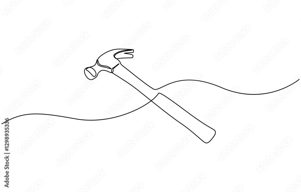 One continuous line drawing of hammer. Single line of hammer vector illustration, Hammer outline modern illustration. One line drawing of isolated vector object hammer. One continuous line drawing of hammer. Single line of hammer vector illustration, Hammer outline modern illustration. One line drawing of isolated vector object hammer.
