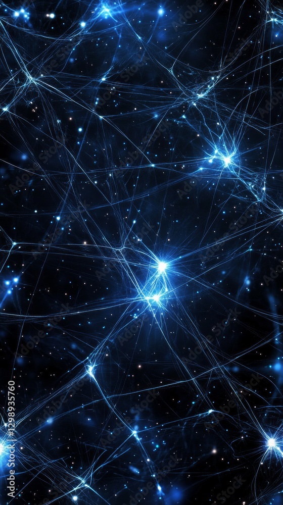 Blue cosmic network of glowing interconnected stars in deep space Blue cosmic network of glowing interconnected stars in deep space