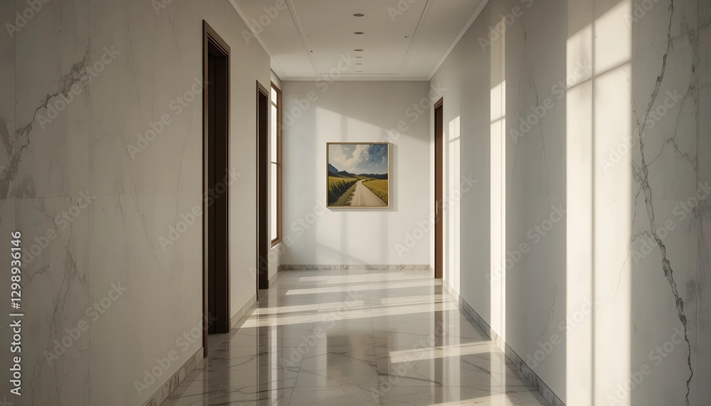Obraz premium Minimalist Hallway with Abstract Art