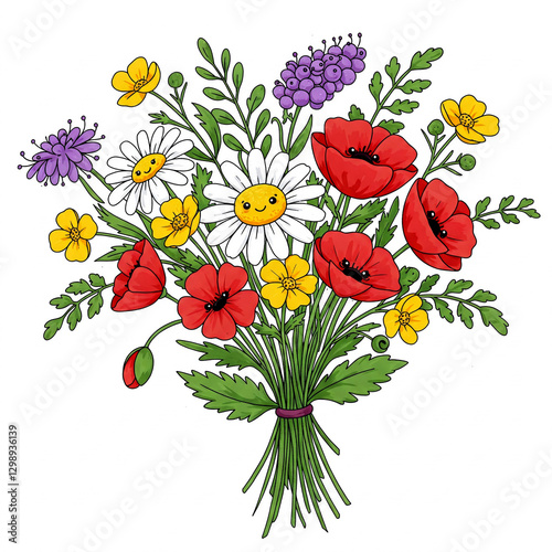 hand drawn bouquet of flowers on white